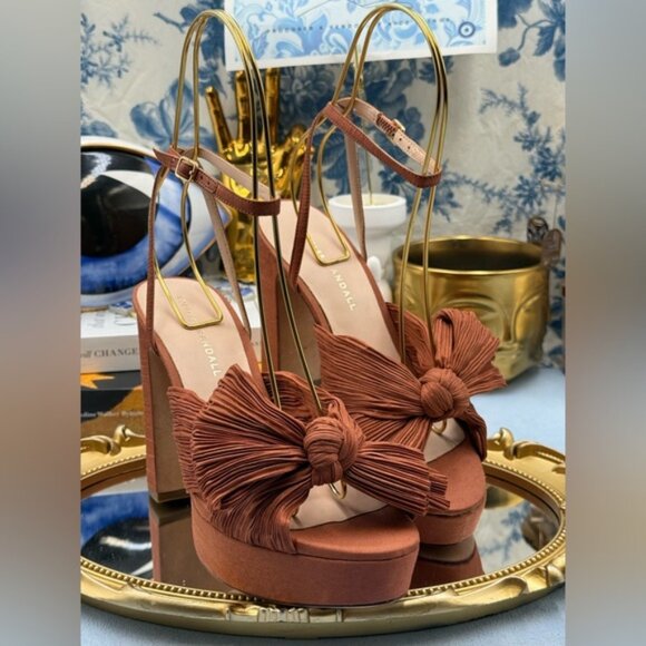 LOEFFLER RANDALL 🧿 NWOB Natalia Terracotta Organza Platform Sandals, Sz 7 - Picture 5 of 16